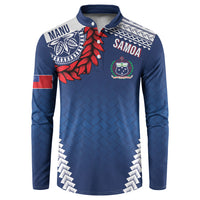 Manu Samoa Rugby Custom Navy Blue Button Sweatshirt ʻIe Toga Pattern With Red Ula fala LT7 Navy Blue - Polynesian Pride