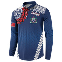 Manu Samoa Rugby Custom Navy Blue Button Sweatshirt ʻIe Toga Pattern With Red Ula fala LT7 - Polynesian Pride