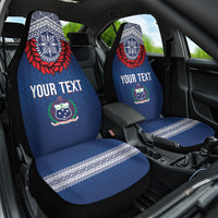 Manu Samoa Rugby Custom Navy Blue Car Seat Cover ʻIe Toga Pattern With Red Ula fala LT7 One Size Navy Blue - Polynesian Pride