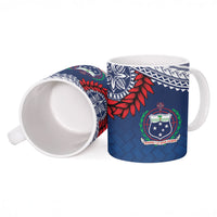 Manu Samoa Rugby Custom Navy Blue Ceramic Mug ʻIe Toga Pattern With Red Ula fala LT7 - Polynesian Pride