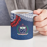 Manu Samoa Rugby Custom Navy Blue Ceramic Mug ʻIe Toga Pattern With Red Ula fala LT7 - Polynesian Pride