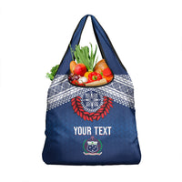Manu Samoa Rugby Custom Navy Blue Grocery Bag ʻIe Toga Pattern With Red Ula fala LT7 1-pack One Size Navy Blue - Polynesian Pride