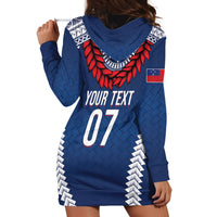 Manu Samoa Rugby Custom Navy Blue Hoodie Dress ʻIe Toga Pattern With Red Ula fala LT7 - Polynesian Pride