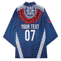 Manu Samoa Rugby Custom Navy Blue Kimono ʻIe Toga Pattern With Red Ula fala LT7 - Polynesian Pride