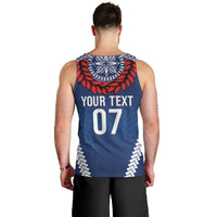 Manu Samoa Rugby Custom Navy Blue Men Tank Top ʻIe Toga Pattern With Red Ula fala LT7 - Polynesian Pride