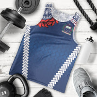 Manu Samoa Rugby Custom Navy Blue Men Tank Top ʻIe Toga Pattern With Red Ula fala LT7 - Polynesian Pride