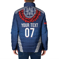 Manu Samoa Rugby Custom Navy Blue Padded Jacket ʻIe Toga Pattern With Red Ula fala LT7 - Polynesian Pride