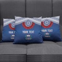 Manu Samoa Rugby Custom Navy Blue Pillow Cover ʻIe Toga Pattern With Red Ula fala LT7 - Polynesian Pride