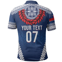 Manu Samoa Rugby Custom Navy Blue Polo Shirt ʻIe Toga Pattern With Red Ula fala LT7 - Polynesian Pride