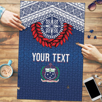 Manu Samoa Rugby Custom Navy Blue Puzzle ʻIe Toga Pattern With Red Ula fala LT7 Navy Blue - Polynesian Pride