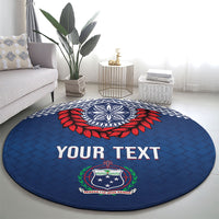 Manu Samoa Rugby Custom Navy Blue Round Carpet ʻIe Toga Pattern With Red Ula fala LT7 - Polynesian Pride