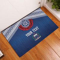 Manu Samoa Rugby Custom Navy Blue Rubber Doormat ʻIe Toga Pattern With Red Ula fala LT7 - Polynesian Pride