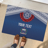 Manu Samoa Rugby Custom Navy Blue Rubber Doormat ʻIe Toga Pattern With Red Ula fala LT7 - Polynesian Pride