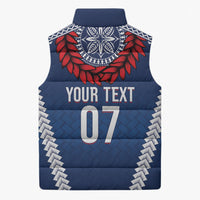 Manu Samoa Rugby Custom Navy Blue Sleeveless Puffer Jacket ʻIe Toga Pattern With Red Ula fala LT7 - Polynesian Pride