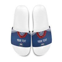 Manu Samoa Rugby Custom Navy Blue Slide Sandals ʻIe Toga Pattern With Red Ula fala LT7 Navy Blue - Polynesian Pride