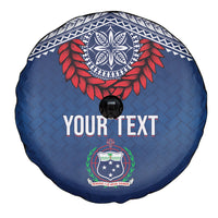 Manu Samoa Rugby Custom Navy Blue Spare Tire Cover ʻIe Toga Pattern With Red Ula fala LT7 - Polynesian Pride