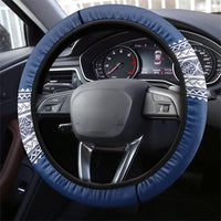 Manu Samoa Rugby Navy Blue Steering Wheel Cover ʻIe Toga Pattern With Red Ula fala LT7 - Polynesian Pride