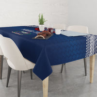 Manu Samoa Rugby Custom Navy Blue Tablecloth ʻIe Toga Pattern With Red Ula fala LT7 - Polynesian Pride