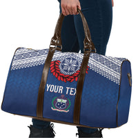 Manu Samoa Rugby Custom Navy Blue Travel Bag ʻIe Toga Pattern With Red Ula fala LT7 - Polynesian Pride