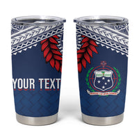 Manu Samoa Rugby Custom Navy Blue Tumbler Cup ʻIe Toga Pattern With Red Ula fala LT7 Navy Blue - Polynesian Pride