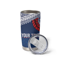 Manu Samoa Rugby Custom Navy Blue Tumbler Cup ʻIe Toga Pattern With Red Ula fala LT7 - Polynesian Pride