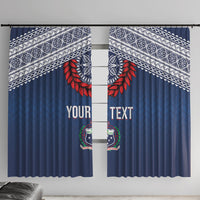 Manu Samoa Rugby Custom Navy Blue Window Curtain ʻIe Toga Pattern With Red Ula fala LT7 With Hooks Navy Blue - Polynesian Pride