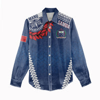 Manu Samoa Rugby Custom Navy Blue Women Casual Shirt ʻIe Toga Pattern With Red Ula fala LT7 - Polynesian Pride