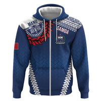 Manu Samoa Rugby Custom Navy Blue Zip Hoodie ʻIe Toga Pattern With Red Ula fala LT7 Zip Hoodie Navy Blue - Polynesian Pride