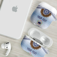 Manu Samoa Rugby Custom White AirPods Case ʻIe Toga Pattern With Brown Ula fala LT7 - Polynesian Pride