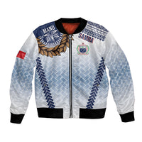 Manu Samoa Rugby Custom White Bomber Jacket ʻIe Toga Pattern With Brown Ula fala LT7 Unisex White - Polynesian Pride