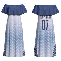 Manu Samoa Rugby Custom White Family Matching Off Shoulder Maxi Dress and Hawaiian Shirt ʻIe Toga Pattern With Brown Ula fala LT7 Mom's Dress White - Polynesian Pride