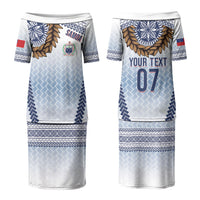 Manu Samoa Rugby Custom White Family Matching Puletasi and Hawaiian Shirt ʻIe Toga Pattern With Brown Ula fala LT7 Mom's Dress White - Polynesian Pride
