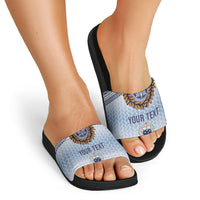 Manu Samoa Rugby Custom White Slide Sandals ʻIe Toga Pattern With Brown Ula fala LT7 - Polynesian Pride