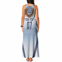 Manu Samoa Rugby Custom White Tank Maxi Dress ʻIe Toga Pattern With Brown Ula fala LT7 - Polynesian Pride