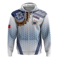 Manu Samoa Rugby Custom White Zip Hoodie ʻIe Toga Pattern With Brown Ula fala LT7 Zip Hoodie White - Polynesian Pride