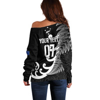 Personalised New Zealand Rugby Off Shoulder Sweater Aotearoa Silver Fern Koru Maori Style LT7 - Polynesian Pride