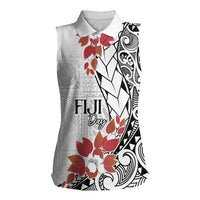 Bula Fiji Day Women Sleeveless Polo Shirt Tagimaucia on Masi Pattern LT7 Female White - Polynesian Pride
