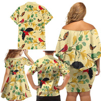 Aloha Hawaii Family Matching Off Shoulder Short Dress and Hawaiian Shirt I'iwi on Mamane Pastel Cream