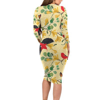 Aloha Hawaii Long Sleeve Bodycon Dress I'iwi on Mamane Pastel Cream