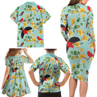 Aloha Hawaii Family Matching Long Sleeve Bodycon Dress and Hawaiian Shirt I'iwi on Mamane Pastel Turquoise