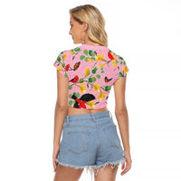 Aloha Hawaii Raglan Cropped T Shirt I'iwi on Mamane Pastel Pink LT7 - Polynesian Pride