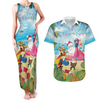 Have Yourself A Beachy Little Christmas Couples Matching Tank Maxi Dress and Hawaiian Shirt with Santa Chilling - Polynesian Pride