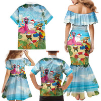 Have Yourself A Beachy Little Christmas Family Matching Mermaid Dress and Hawaiian Shirt with Santa Chilling - Polynesian Pride