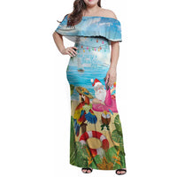 Have Yourself A Beachy Little Christmas Family Matching Off Shoulder Maxi Dress and Hawaiian Shirt with Santa Chilling - Polynesian Pride