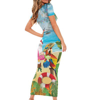Have Yourself A Beachy Little Christmas Family Matching Short Sleeve Bodycon Dress and Hawaiian Shirt with Santa Chilling - Polynesian Pride