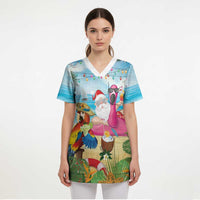 Have Yourself A Beachy Little Christmas Scrub Top with Santa Chilling - Polynesian Pride
