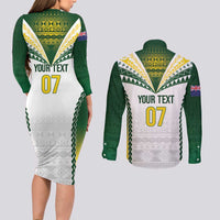 Cook Islands Rugby Custom Couples Matching Long Sleeve Bodycon Dress and Long Sleeve Button Shirt Kuki's Aitu Champions LT7 - Polynesian Pride