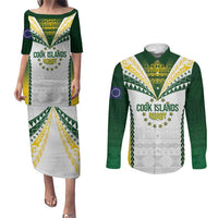 Cook Islands Rugby Custom Couples Matching Puletasi and Long Sleeve Button Shirt Kuki's Aitu Champions - Polynesian Pride