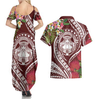 Aloha Hawaii Big Island Couples Matching Summer Maxi Dress and Hawaiian Shirt Ohia Lehua Wahine
