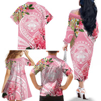 Aloha Hawaii Maui Family Matching Off The Shoulder Long Sleeve Dress and Hawaiian Shirt Goddess Lokelani Rose